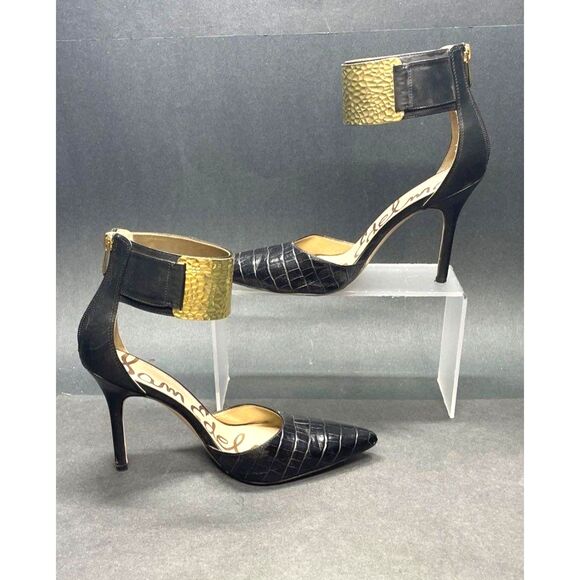 Sam Edelman Dustin Black Leather Ankle Cuff "Dustin" Pump High Heels 8M IOB - Picture 2 of 6